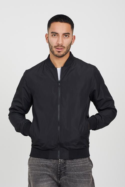 50D Bomber Jacket With Ribbed Hem - Black