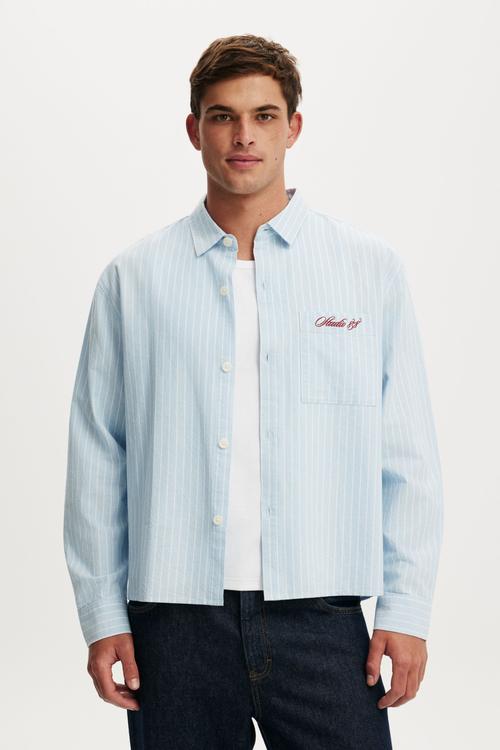 Bedford long sleeve shirt - sky stripe emb