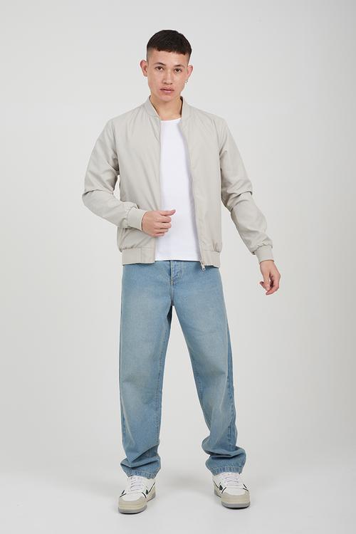 50D Bomber Jacket With Ribbed Hem  - Stone