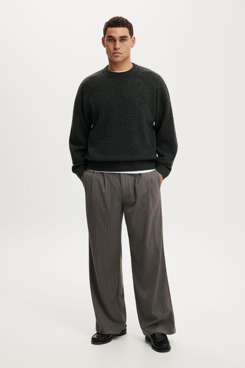 Box Fit Fuzzy Crew Knit - Charcoal Marle