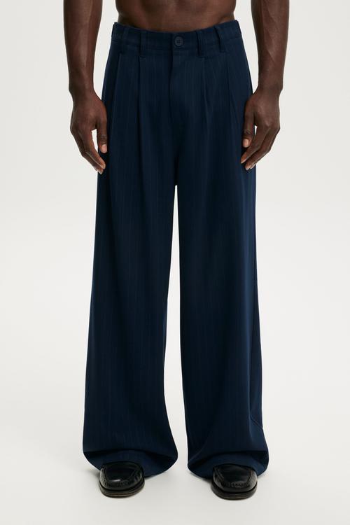 Super Baggy Pleated Pant - Navy Pinstripe