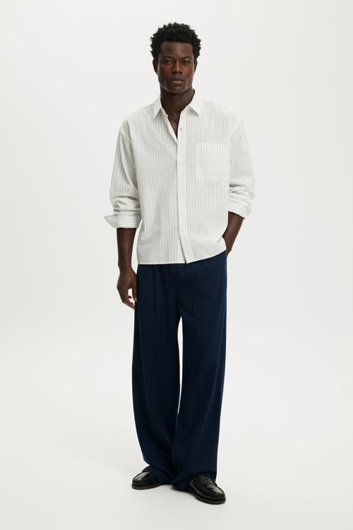 Super Baggy Pleated Pant - Navy Pinstripe