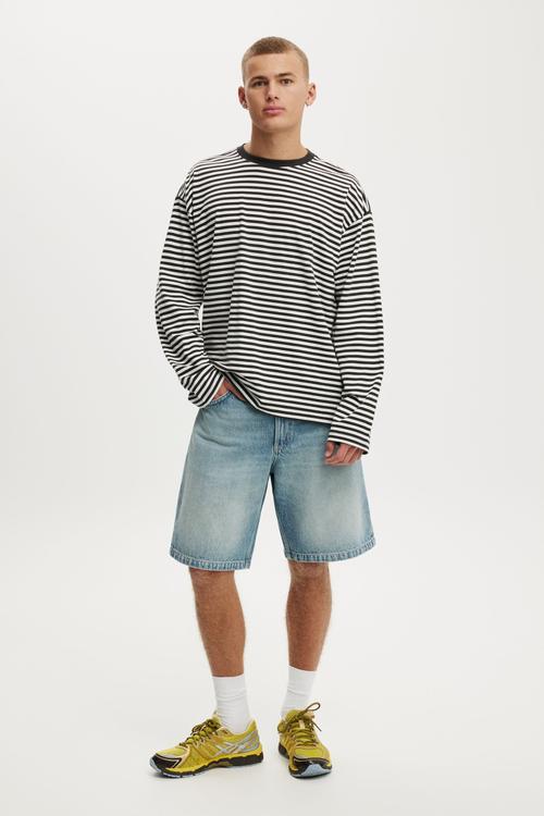 Cropped fit long sleeve - vintage white / washed black stripe