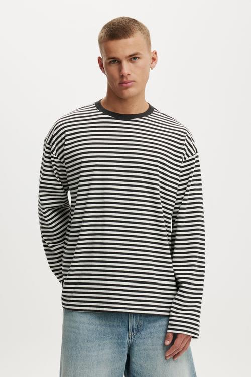 Cropped fit long sleeve - vintage white / washed black stripe