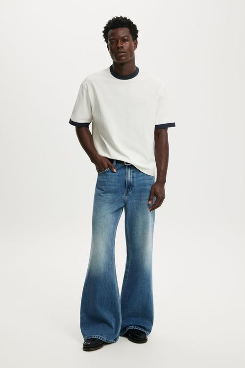 Cropped Fit T-Shirt - Vintage White/True Navy Ringer