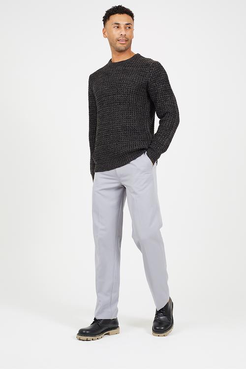 Crew Neck Sweater In Waffle Knit - Charcoal/Black