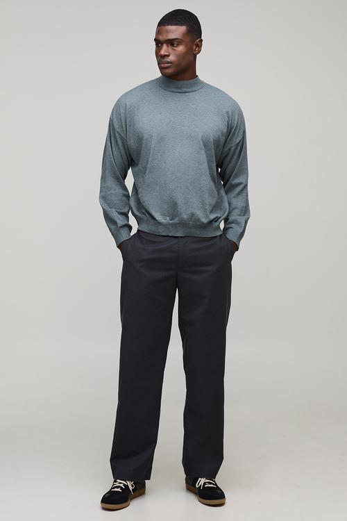 Relaxed Mock Neck Knitted Jumper - Charcoal