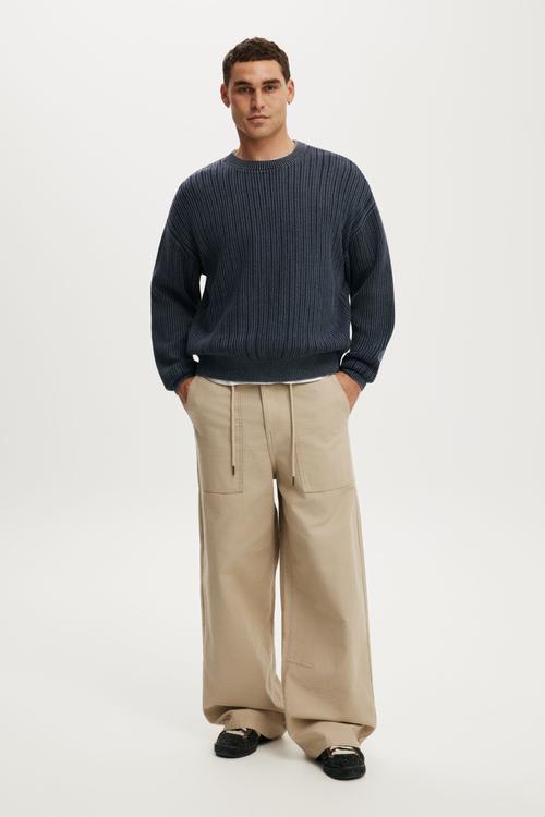 Box Fit Crew Knit - Washed Navy