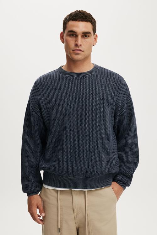 Box Fit Crew Knit - Washed Navy