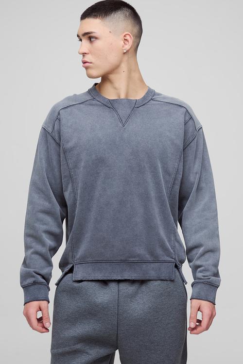 Oversized Boxy Seam Wash Sweatshirt - Charcoal