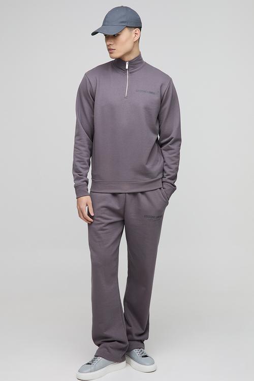Regular Fit Edizione Heavyweight Zip Funnel Neck Sweatshirt - Purple
