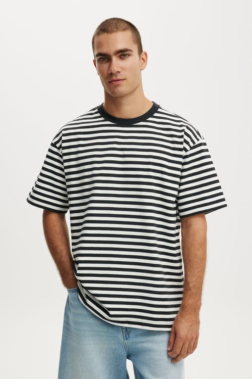 Box fit T-shirt - washed black / vintage white stripe