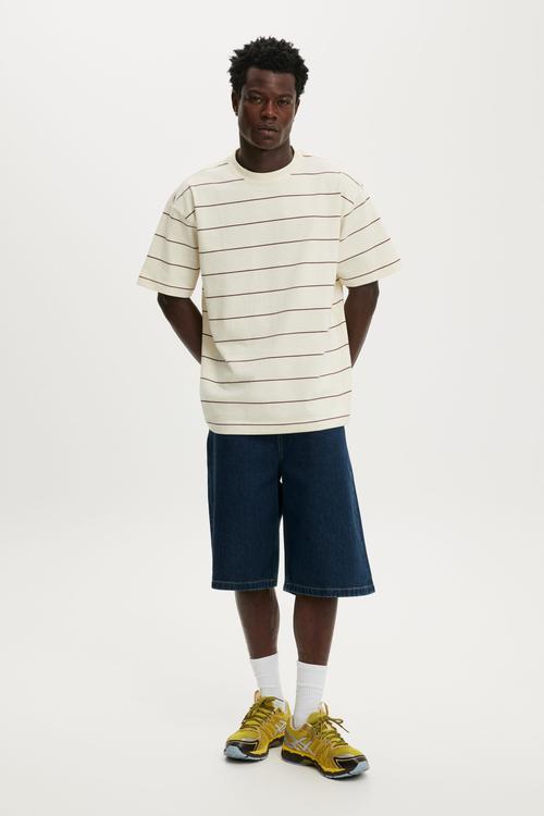 Box Fit T-Shirt - Creampuff / True Burgundy Stripe