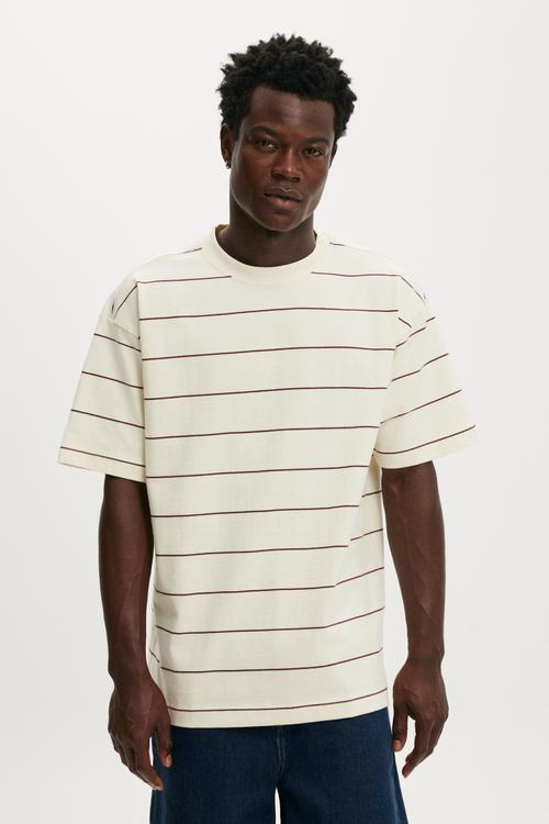 Box Fit T-Shirt - Creampuff / True Burgundy Stripe