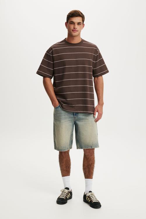 Box fit T-shirt - washed chocolate / corsage stripe