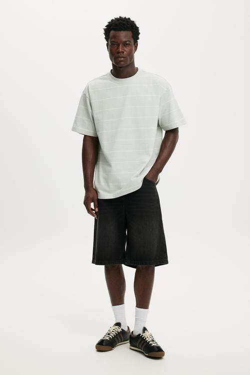 Box fit T-shirt - cold grey / vintage white stripe