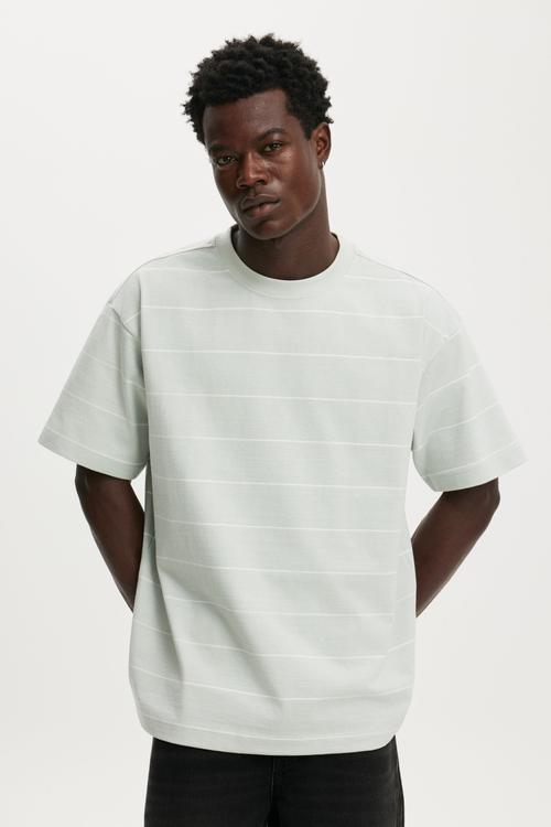 Box fit T-shirt - cold grey / vintage white stripe