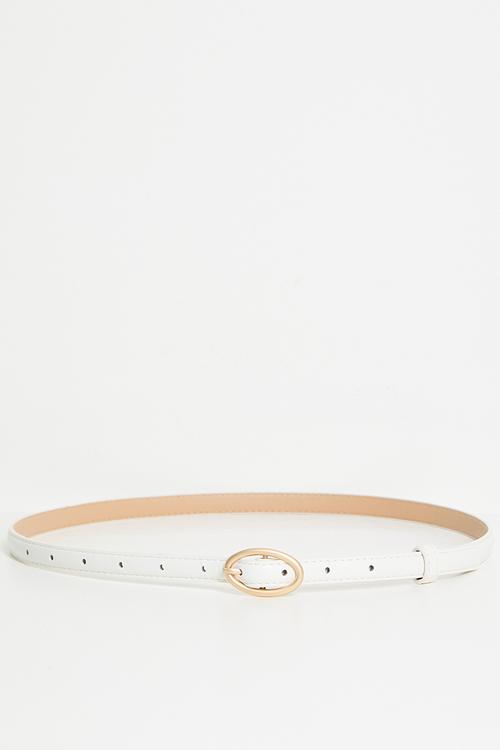 Ayla Skinny Oval Buckle Belt - White