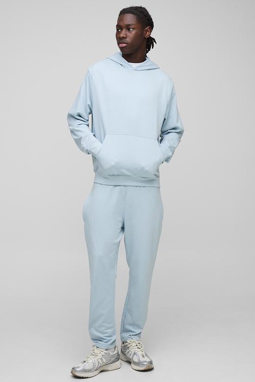 Lightweight Basic Regular Fit Over The Head Hoodie and Relaxed Tapered Jogger Set-Sky Blue