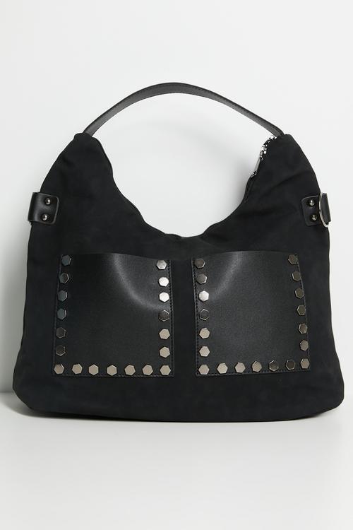 Amira Studded Pocket Slouch Bag - Black