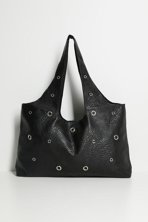 Aila Eyelet Slouch Tote Bag - Black