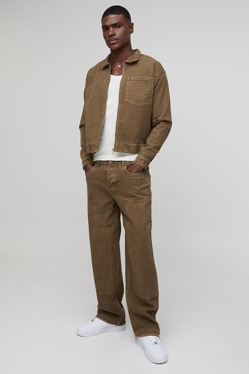 Relaxed Herringbone Twill Harrington Jacket - Dark Olive