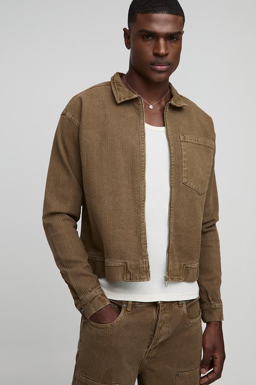 Relaxed Herringbone Twill Harrington Jacket - Dark Olive