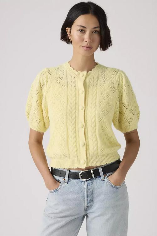 Pauline pointelle ss cardi - french vanilla novelty stitch