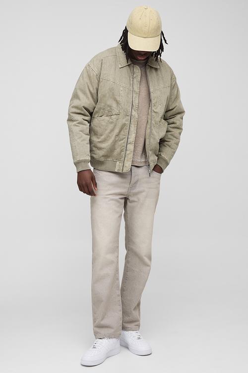 Regular Fit Washed Twill Pocket Collared Bomber Jacket - Olive