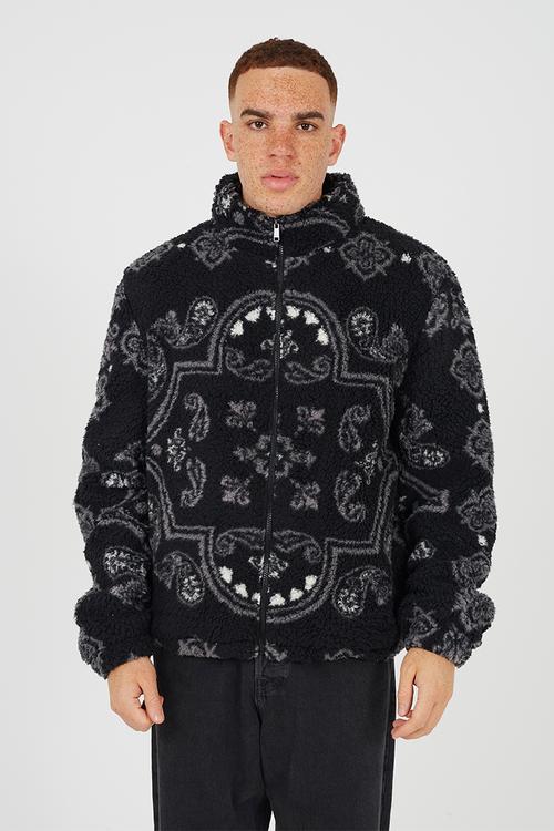 Full Zip Funnel Neck Borg Style - Jet Black/Multi