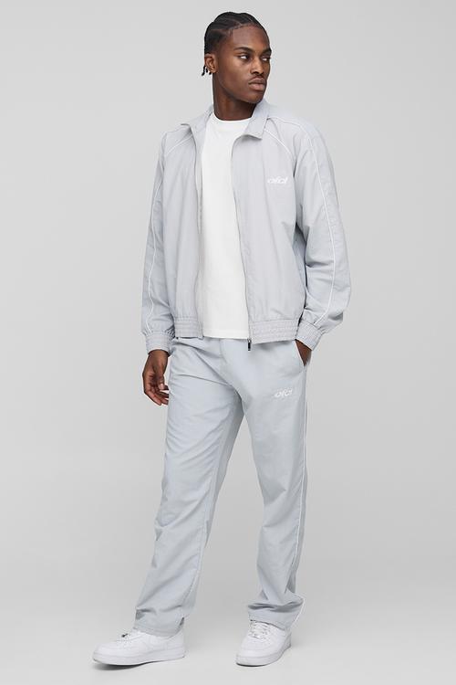 Oversized Boxy Funnel Neck Crinkle Jacket - Grey