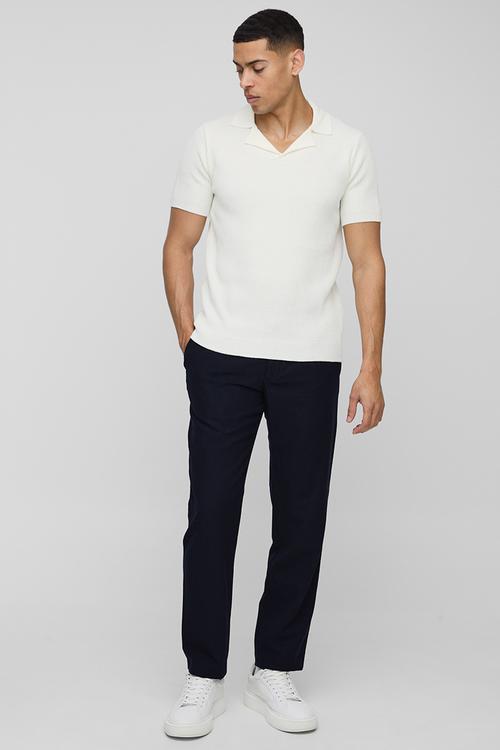 Regular Fit Ribbed Revere Knitted Polo - Bone