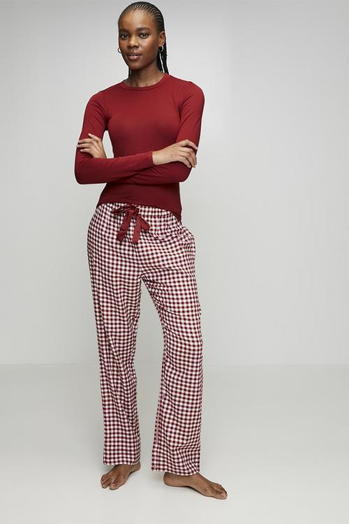 Twill Check Pajama set - red dahlia
