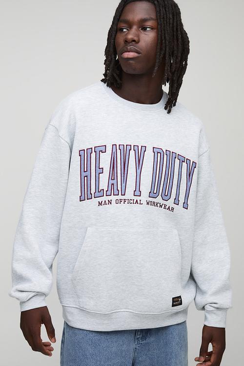 Oversized Heavy Duty Varsity Sweatshirt - Grey Marl