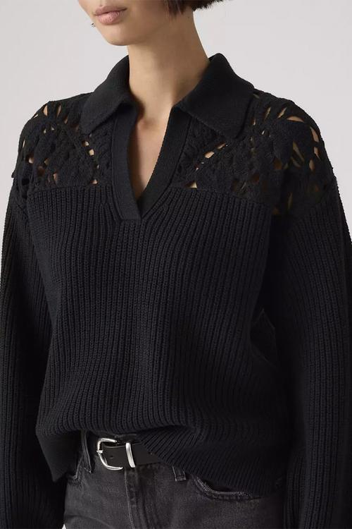Bianca crochet polo sweater - anthracite night cotton blend