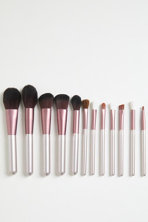 Make Up Brush 12 Piece Set - Silver & Pink