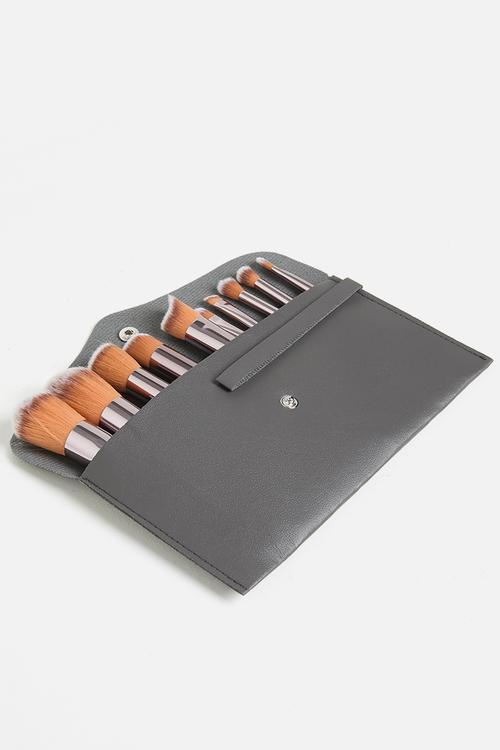 Make Up Brush 10 Piece Set with PU Envelope Bag - Champagne