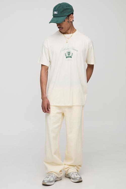 Ecru Oversized Pour Homme Crest Printed T-Shirt - Ecru