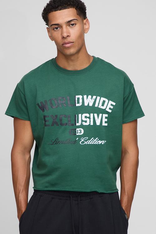 Forest Oversized Cropped Loopback Worldwide Raw Edge T-Shirt - Forest