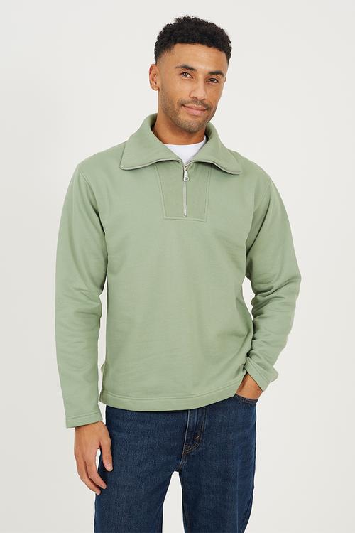 High Funnel Neck Quarter Zip Sweatshirt - Mint Green