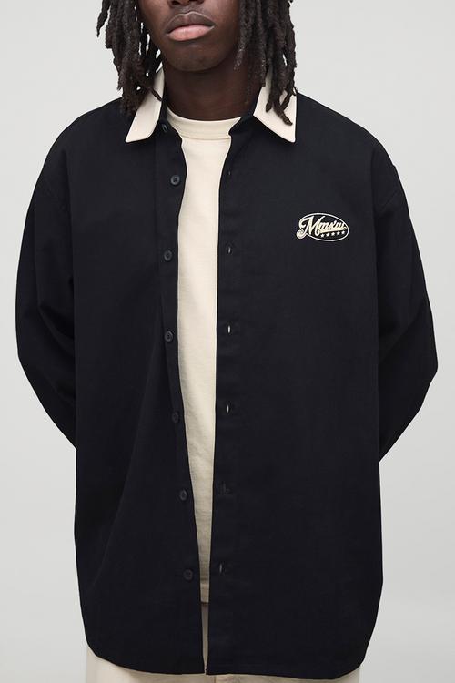 Oversized Heavy Duty Printed Collared Shirt - Black