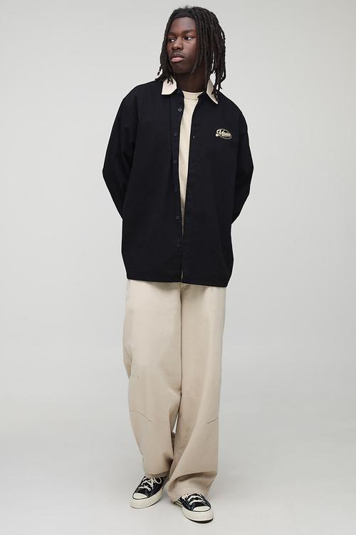 Oversized Heavy Duty Printed Collared Shirt - Black
