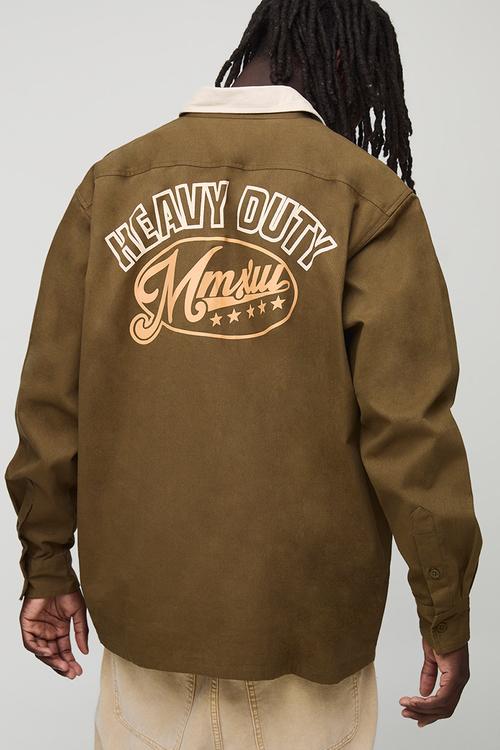 Oversized Heavy Duty Printed Collared Shirt - Khaki