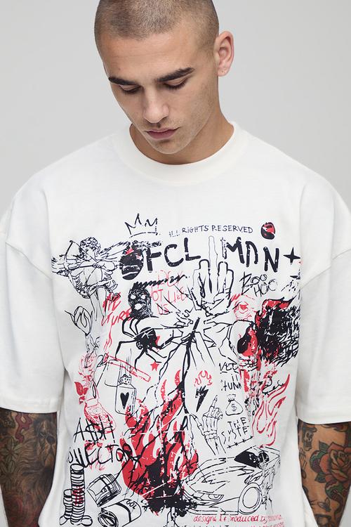 White Oversized Boxy Ofcl Man Printed T-Shirt - White