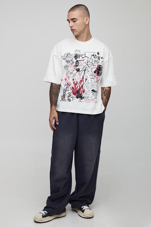 White Oversized Boxy Ofcl Man Printed T-Shirt - White