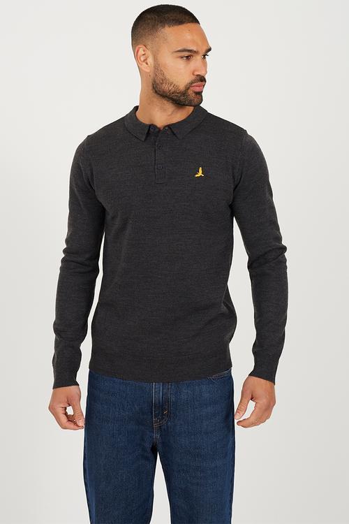 Branded Button Placket - Dark Charcoal Marl