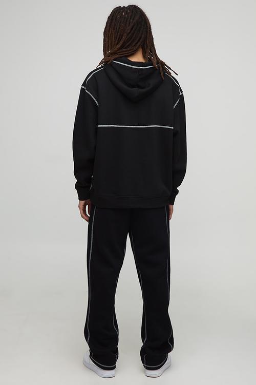 Oversized Contrast Stitch Hoodie - Black