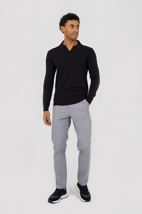 Long Sleeve Trophy Neck Polo - Jet Black