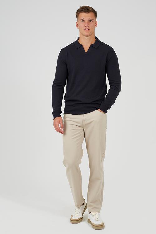 Long Sleeve Trophy Neck Polo - Midnight Navy