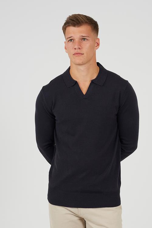 Long Sleeve Trophy Neck Polo - Midnight Navy